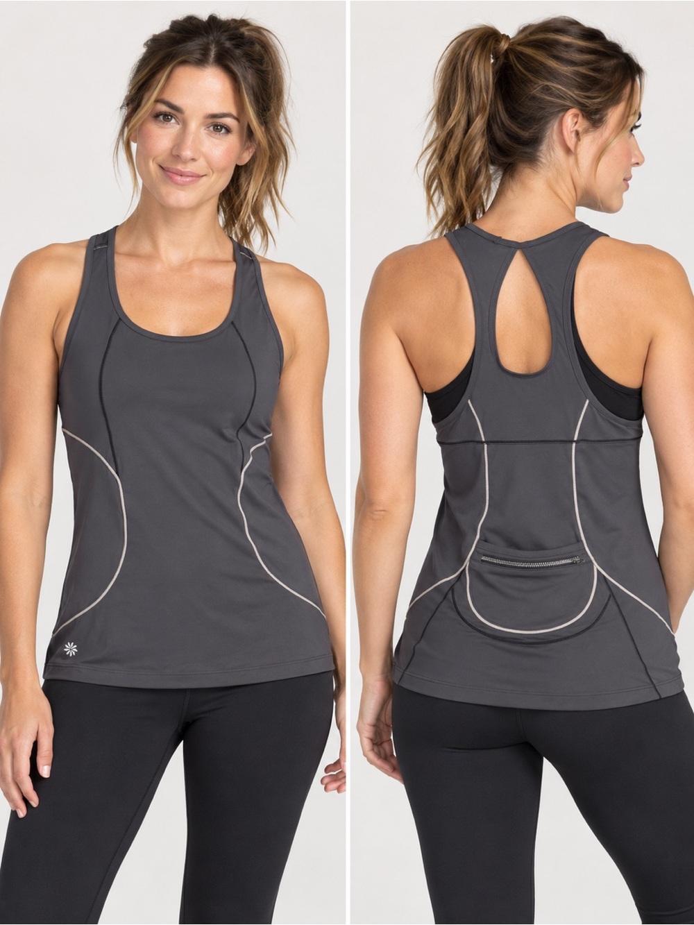 Athleta Gray Racerback Built In Bra Running Tank Top Size Small